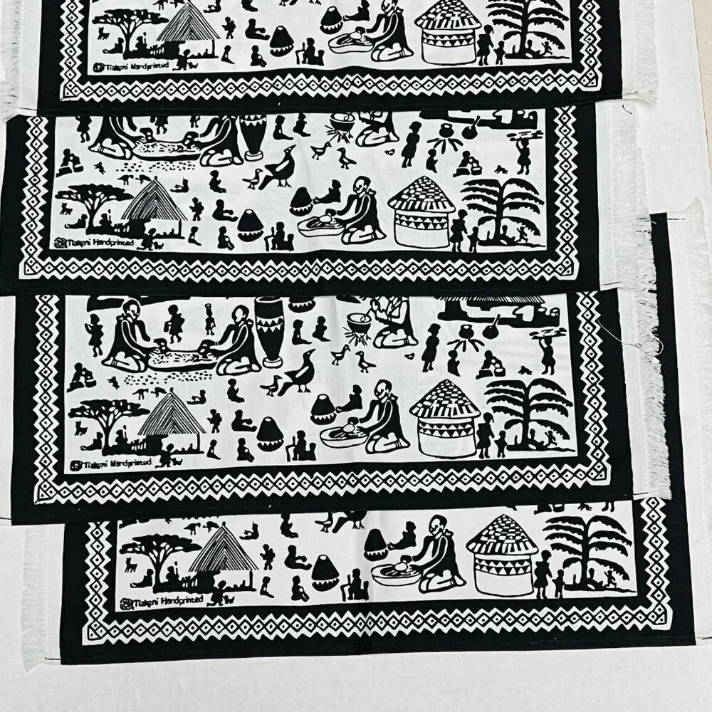 Tiakeni Hand Painted Black White Cloth Napkins Dinner Set of 4 Farmhouse